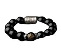 EQQHJL Bracciale della ricchezza in Ossidiana Nera, Bracciale in Ossidiana, Braccialetto della ricchezza in Naturale, con 12 Animali dello Zodiaco, amuleto Reiki, Portafortuna Contro Il Male(Snake)