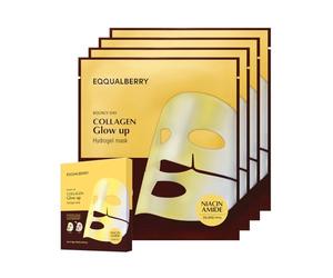 EQQUALBERRY Maschera di lucentezza al collagene - Niacinamide e collagene a basso peso molecolare per una carnagione brillante e radiosa | Maschera coreana al collagene per una pelle di vetro, 4 fogli