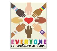 Equality Diversity Inclusion Poster: Everyone Is Welcome Here for Classroom and Home Wall Art(Framed,08x12inch(20x30cm))