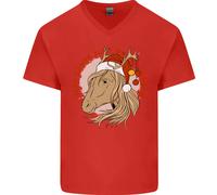 Equestre Caro Babbo Natale Divertente Cavallo Uomo Scollo A V Cotone T-Shirt
