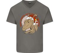 Equestre Caro Babbo Natale Divertente Cavallo Uomo Scollo A V Cotone T-Shirt