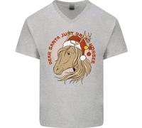 Equestre Caro Babbo Natale Divertente Cavallo Uomo Scollo A V Cotone T-Shirt