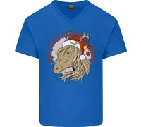 Equestre Caro Babbo Natale Divertente Cavallo Uomo Scollo A V Cotone T-Shirt
