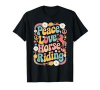Equestrian 60s 70s Hippie Retro Pace Amore Equitazione Maglietta