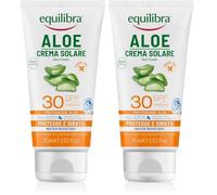 Equilibra Aloe Crema Solare SPF 30 Travel Size, 2x75 ml, Water Resistant | a Base di Aloe Vera, Vitamina C ed E, Olio di Argan, Olio di Cocco e Burro di Karité, Foto dermatologicamente testata