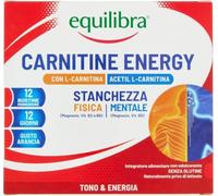 Equilibra Carnitina con L-Carnitina e Acetil L-Carnitina 200mg, 12 Bustine | Gusto Arancia, Energizzante, Stanchezza Fisica e Mentale, Magnesio Organico, Vitamine Gruppo B
