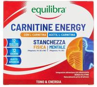 Equilibra, Carnitina, con L-Carnitina e Acetil L-Carnitina, 200mg, Integratore Energizzante, Stanchezza Fisica e Mentale, Magnesio Organico, Vitamine Gruppo B, Gusto Arancia, Senza Glutine, 12 Bustine