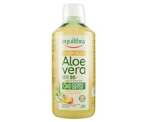 Equilibra Integratori Alimentari, Buon Aloe Vera 95%, Integratore Aloe Vera da Bere Puro o Diluito, Aloin Free, Detox, Pura Polpa, Senza Aggiunta di Acqua, con Succo di Pesca, Senza Glutine, 1 Litro