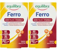 equilibra Integratori Alimentari, Ferro con Acido Folico + Vitamina C, Integratore a Base di Ferro, per la Normale Funzione dei Glubuli Rossi e dell'Emoglobina, 60 Capsule Vegetali (Confezione da 2)