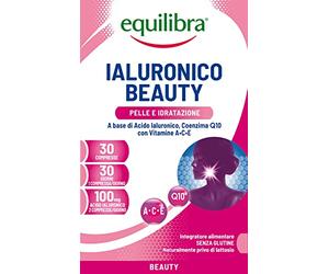 Equilibra Integratori Alimentari, Ialuronico Beauty, Integratore con Acido Ialuronico a Basso Peso Molecolare con Coenzima Q10, Aiuta a Contrastare i Fattori di Invecchiamento Cutaneo, 30 compresse