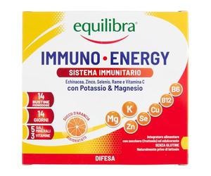 Equilibra Integratori Alimentari, Immuno Energy, Integratore per la Normale Funzione del Sistema Immunitario a Base di Sali Minerali e Vitamine, Riduce Stanchezza e Affaticamento, 14 Bustine