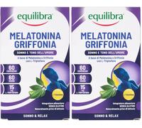 Equilibra Integratori Alimentari, Melatonina + Griffonia, Integratore a Base di Melatonina e Griffonia, Contribuisce a Ridurre il Tempo di Addormentamento, Favorisce il Rilassamento, 60 Compresse