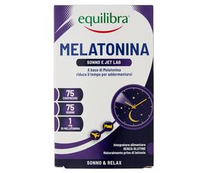 Equilibra Integratori Alimentari, Melatonina, Integratore per Ridurre il Tempo Richiesto per Prendere Sonno, Effetto Benefico Anche in Caso di Jet Lag, a Base di Melatonina, 75 Compresse