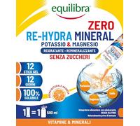 Equilibra Integratori Alimentari, Potassio e Magnesio ReHydra Mineral, Con Magnesio, Potassio e Sodio per la Reidratazione, Gusto Arancia, Senza Glutine e Lattosio, Senza Zucchero, 2 Pezzi da 12 Stick