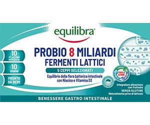 Equilibra Integratori Alimentari, Probio 8 Miliardi, Integratore a base di Fermenti Lattici e Vitamine con Niacina e Vitamina D3 per l'Equilibrio della Flora Batterica Intestinale, 10 Flaconi Monodose