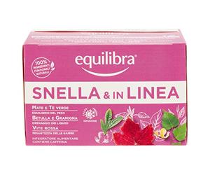 equilibra Integratori Alimentari Tisane, Tisana Snella e In Linea, 100% Ingredienti Funzionali per l'Equilibrio del Peso Corporeo, a Base di Mate e Tè Verde, Materiali 100% Riciclabili, 15 Filtri