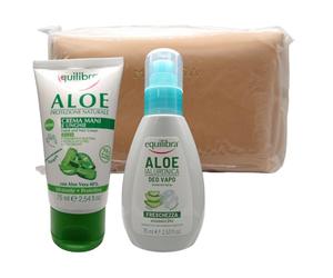 EQUILIBRA Kit Aloe : Crema Mani e Unghie - Deo-Vapo + Pochette