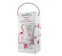 equilibra, Kit Mani Rosa Ialuronica, Kit Regalo con Crema Mani, Levigante e Protettiva, 75ml e Sapone 100% Vegetale, con Estratto di Rosa Damascena, Acido Ialuronico
