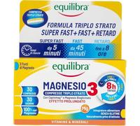 Equilibra, Magnesio 3, Magnesio Bisglicinato, con 3 Fonti di Magnesio, Integratore Stanchezza, Affaticamento, Funzione Muscolare, 30 Compresse Triplo Strato con Rilascio Differenziato, Vegan