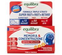 Equilibra Memoria e Concentrazione, 30 Compresse Triplo-Strato, No Caffeina | Integratore Multivitamine e Minerali a rilascio graduale, con Ferro, Zinco, Ashwagandha, Bacopa e Resveratrolo