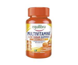 Equilibra, Multivitaminico in Gummies Low Sugar, Pastiglie Gommose, Vegan, Integratore Energia, 7 Vitamine, Vitamina C, B12 e Acido Folico, a Base di Pectina, Senza Glutine, Gusto Tropical, 30 Gummies