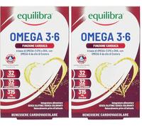 Equilibra Omega 3 6, Integratore Olio di Pesce con EPA e DHA per la Normale Funzione Cardiaca, Cerebrale e Visiva, con Omega 6 da Olio di Enotera e Vitamina E, 32 Capsule (Confezione da 2)