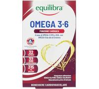 Equilibra Omega 3 6, Integratore Olio di Pesce con EPA e DHA per la Normale Funzione Cardiaca, Cerebrale e Visiva, con Omega 6 da Olio di Enotera e Vitamina E, 32 Capsule