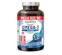 Equilibra Omega 3, Olio di Pesce 2000mg, EPA 582mg e DHA 388mg per Dose max, Scorta 6 mesi, 180 capsule, Normale Funzione Cardiaca, Funzionalità Cerebrale e Capacità Visiva, Senza Glutine e Lattosio