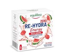 Equilibra Re-Hydra Energy Zero Zuccheri, Insaporitore Acqua Senza Zucchero, Integratore con Mate, Guaranà, Vitamine C, B2, B3, B6, B12, Stanchezza e Metabolismo Energetico, Gusto Anguria, 12 Stick