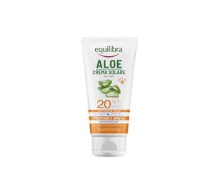 equilibra Solari, Aloe Crema Solare SPF 20 Travel Size, a Base di Aloe Vera, Vitamina C ed E, Olio di Argan, Olio di Cocco e Burro di Karité, Per un'Abbronzatura Sana e Naturale, Water Resistant, 75ml