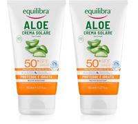 equilibra Solari, Aloe Crema Solare SPF 50+, a Base di Aloe Vera, Vitamina C ed E, Olio di Argan, Olio di Cocco e Burro di Karité, Assicura un'Abbronzatura Sana e Naturale, Water Resistant, 150 ml