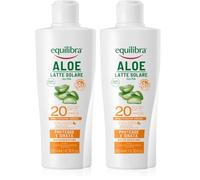 equilibra Solari, Aloe Latte Solare SPF 20, a Base di Aloe Vera, Vitamina C ed E, Olio di Argan, Olio di Cocco e Burro di Karité, Assicura un'Abbronzatura Sana e Naturale, Water Resistant, 200 ml