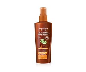equilibra Solari, Olio Spray Abbronzante Spf 6, a Base di Aloe Vera e Vitamina E, per Pelli Scure o Abbronzate, per Mantenere un'Abbronzatura Sana e Intesa, Water Resistant, 150 ml