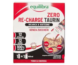 Equilibra, Taurina 1000mg, Integratore Stanchezza, Allenamento, Vegan, Senza Zuccheri, con Arginina, Caffeina da Guaranà, Vitamine Gruppo B, Gusto Cola, 12 Stick Gel da Sciogliere in Acqua