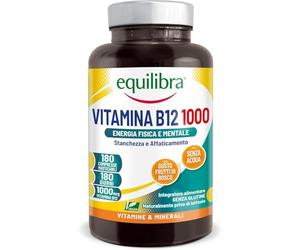 Equilibra, Vitamina B12 Metilcobalamina, Alto Dosaggio 1000 mcg per dose, 180 Compresse Masticabili, Vegan, Gusto Frutti di Bosco, Riduzione Stanchezza e Affaticamento, Normale Metabolismo Energetico