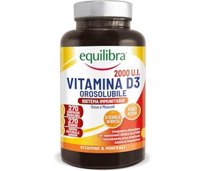 equilibra, Vitamina D3 2000 UI, 270 Compresse, 50 mcg per Compressa, Orosolubile, per il Benessere di Ossa e Muscoli, Supporto al Sistema Immunitario, Vegetariano, Senza Glutine, Senza Lattosio