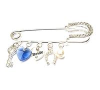 Equilibrium Spilla da sposa placcata in argento con scritta "Bridal Pin", colore blu antico, Perla, argento