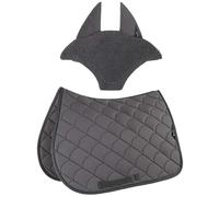 Equiline Set Sottosella e Cuffietta Abbinata per Monta Inglese, Cavallo, Salto Ostacoli, Dressage Vibe con trapuntatura Anti-Shock Traspirante Made in Italy (Grigio, Full, sottosella da Salto)