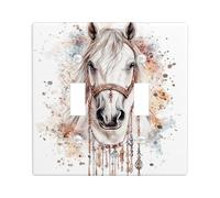 Equine Placca di copertura per interruttore della luce, opere d'arte con cavallo bianco per decorazioni rustiche per la casa, piastre da parete in materiale termoplastico, dimensioni standard, doppia