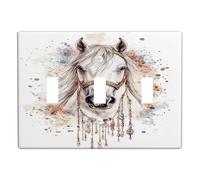 Equine Placca di copertura per interruttore della luce, opere d'arte con cavallo bianco per decorazioni rustiche per la casa, piastre da parete in termoplastica, dimensioni standard tripla levetta