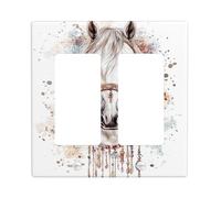 Equine Placca di copertura per interruttore della luce, opere d'arte con cavallo bianco per decorazioni rustiche per la casa, piastre da parete in materiale termoplastico, dimensioni standard doppio