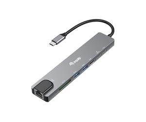 Equip 133497 replicatore di porte e docking station per laptop Cablato USB tipo-C Nero, Grigio (Equip Adapter USB-C -> HDMI,GbE,3xUSB3)