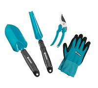 Equipaggiamento di Base Gardena: Kit per Giardino da 4 Pezzi, Forbici Universali, Stabile Trapiantatore, Estirpatore, Guanti da Giardino (8965-30)