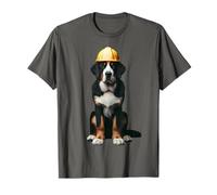 Equipaggio da costruzione con elmetto rigido giallo del Greater Swiss Mountain Dog Maglietta