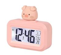 equlup LED Digital Alarm Clock, Mute Desktop Electronic Clocks Table DesktopClock for Students Kids Dormitory Bedroom (Porcellino rosa)