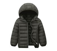 EQWIGKEIT Giacca per le mezze stagioni, per ragazzi e ragazze, calda, trapuntata, invernale, leggera, per attività all'aperto, unisex, con cappuccio, grigio scuro, 13-14 Jahre