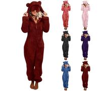 EQWIGKEIT Pigiama invernale da donna, in pile, con cappuccio, per la casa, in tinta unita, per dormire, B1 Altro, XL