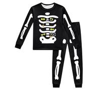 EQWIGKEIT Pigiama lungo per bambini Halloween Costume da ragazza, due pezzi, loungewear scheletro, biancheria da notte invernale morbido cotone tuta da casa unisex pantaloni e top 2 pezzi, B10 nero, 6