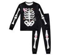 EQWIGKEIT Pigiama lungo per bambini Halloween Costume da ragazza, due pezzi, loungewear scheletro, biancheria da notte invernale morbido cotone tuta da casa unisex pantaloni e top 2 pezzi, B11 nero, 6