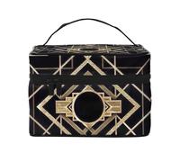 Era vintage Art Déco Il grande modello Gatsby oro nero, Borsa per il trucco Borsa per cosmetici Borsa da toilette da viaggio portatile Astuccio per matite Astuccio da toilette